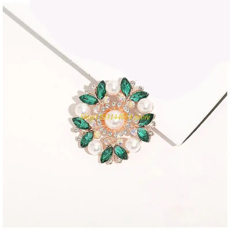 N5KE Alloy Flower Brooch With Cubic Zirconia Accents Convertible Scarf Clasp For Women Party Wear Daily Outfits