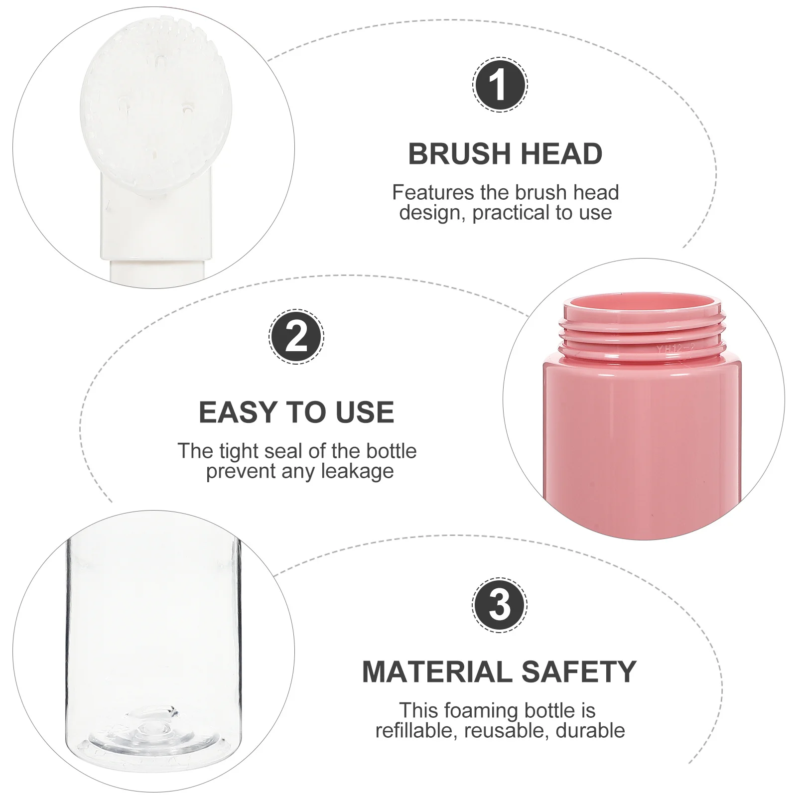 

3Pcs Portable Foaming Bottles Brush Head Transparent Reusable Leak Proof Travel Sub Bottles Dispenser
