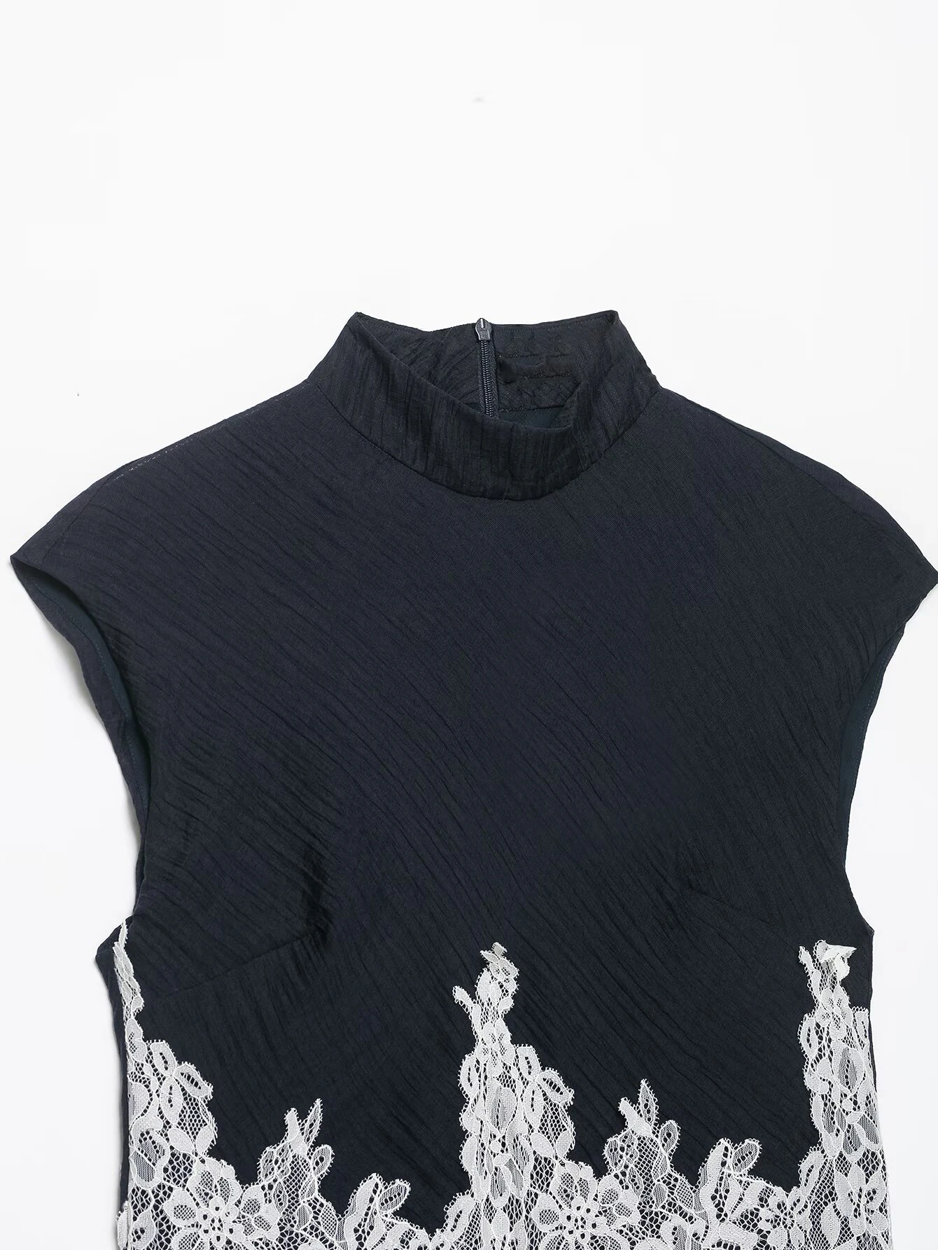 KONDALA Schickes Vintage Patchwork Damen Herbst-Set: Ärmelloses Spitzenhemd + Reißverschluss-Etuirock, Elegante Mode 2026 Herbst Damen-Set – Detail 9