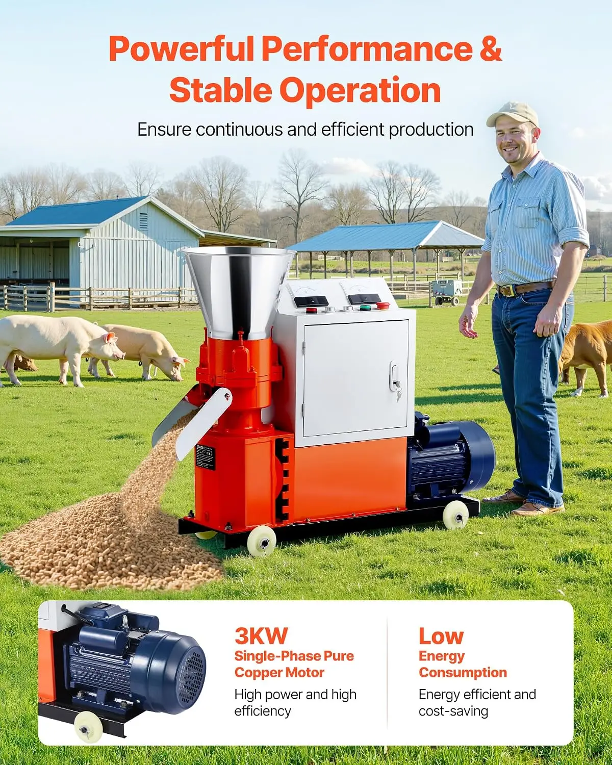 Feed Pellet Mill Machine, 6 mm Animal Feed Pellet Making Machine, 3KW 240V Animal Food Granulator Mill Machines with 3 Pressure