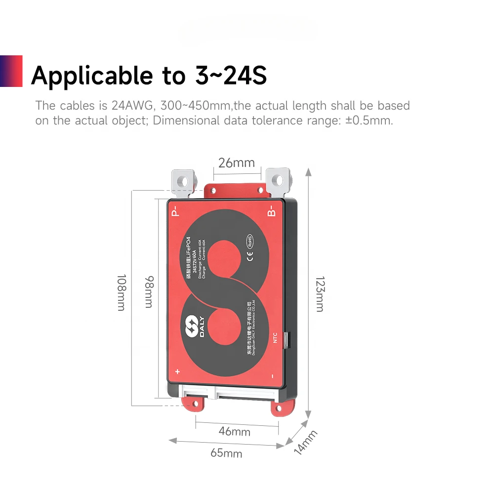 for Daly Manufacturer K type Bms Li-ion Lifepo4 Battery 3S 4S 12V 7S 8S 24V 13S 14S 16S 48V 60V 20S 24S 72V 40A 60A 100A Bms