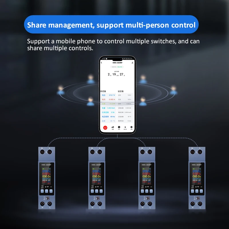 KWS-303 8-in-1 Din Rail AC Power Meter 100-290V/40A Remote Control Multi Functional Voltage Current Power Meter Energy Monitor
