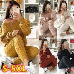 Plus Größe 4XL 5XL Frauen Outfits Herbst Winter Trainingsanzug Set Gestrickte Pullover und Hosen Zwei Stück Set Frauen Pullover Hosen Sets