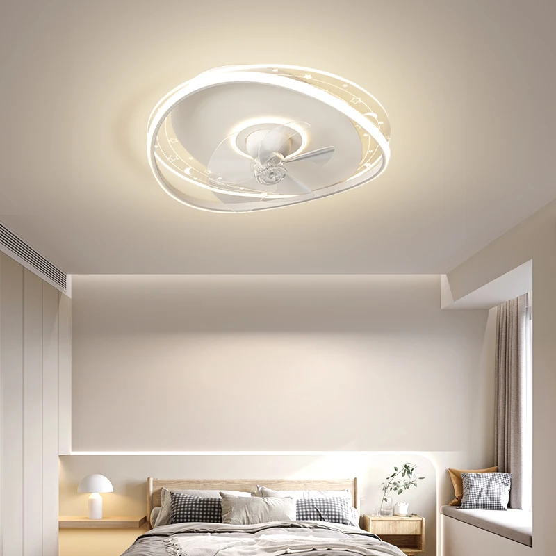 Starry Sky Led Ceiling Fan For Bedroom Living Room Bathroom Kitchen Balcony White Simple Fashionable Indoor Lighting Fixtures