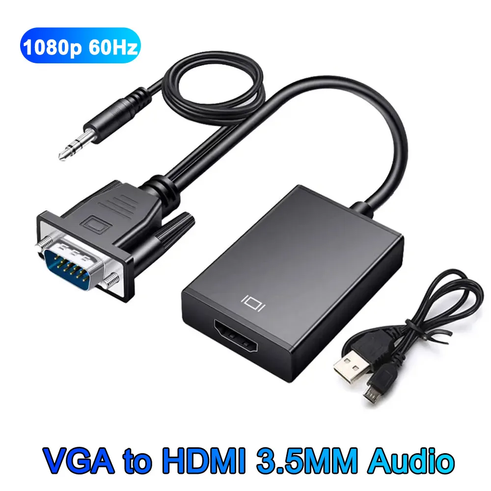 

Full HD 1080P VGA to HDMI Converter Cable with 3.5mm Audio Output HDMI-compatible Adapter for PC laptop to HDTV Projector