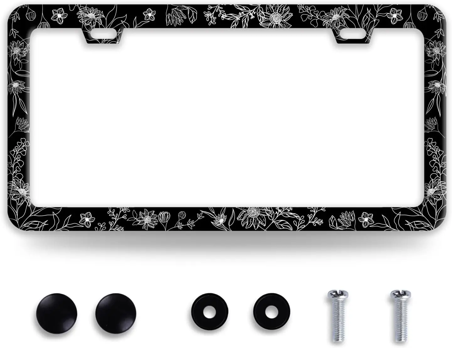 

Beautiful Floral License Plate Frame with 2 Holes and Screws, Fits Standard US CA Vehicles, Stainless Steel Car Decor