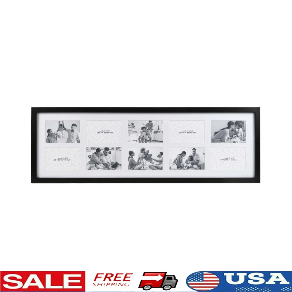 

Matted Collage Frame 10 Photos Wall Hanging Easy Mount Black Stylish Design Home Office Decoration