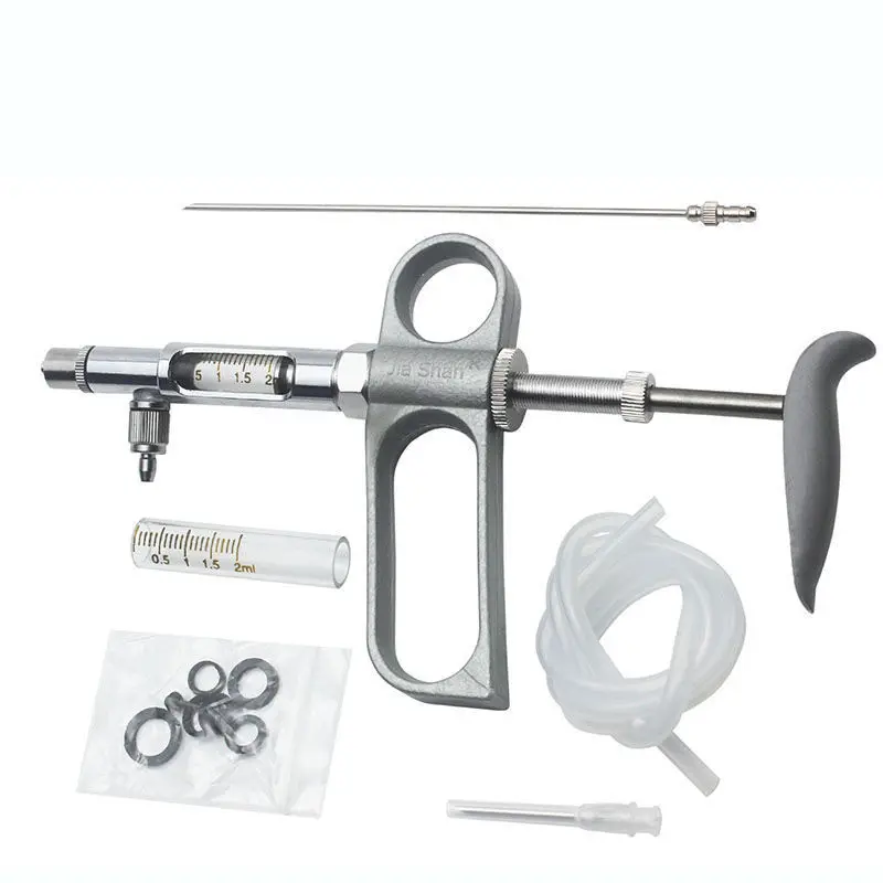 Farm Animal Medicine Feeder 0.2-2ml Metal Continuous Syringe Adjustable Continuous Use Vaccine Syringe Veterinary Tools