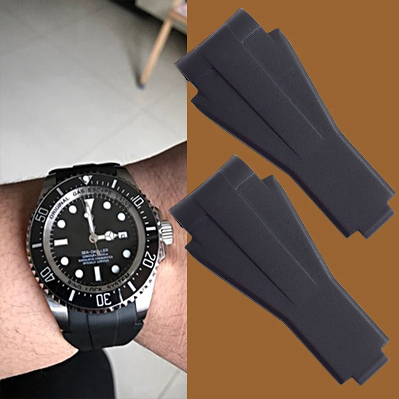 

21mm Black Rubber Sport Watchband for Rolex Deepsea with Glidelock Clasp Waterproof Silicone Watch Strap High Quality