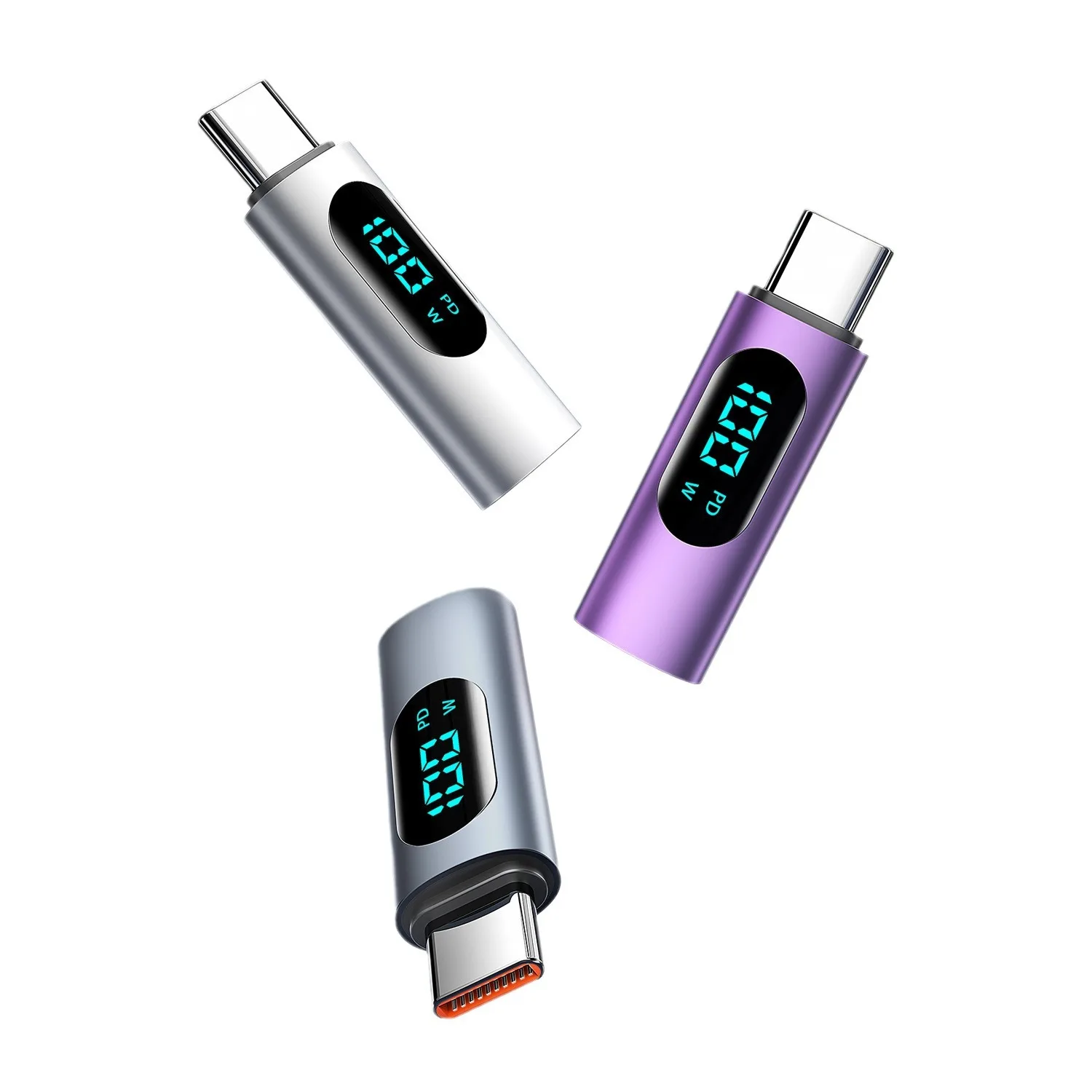 10 pçs confiável tipo-c pd 100w adaptador de carregamento rápido otg carregamento do carro transmissão de dados display digital conversor de carregamento rápido