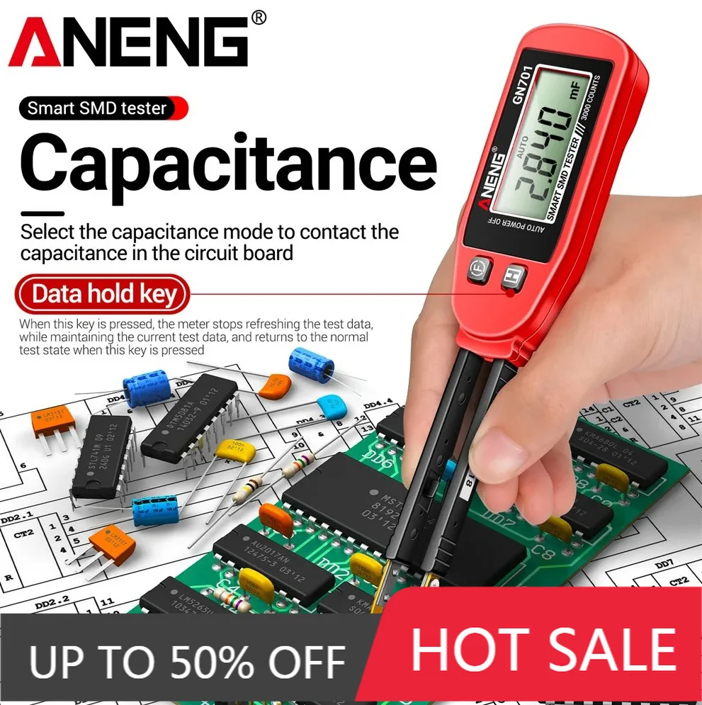 

Digital Smart Handheld SMD Tester Electrician Multimeter ANENG GN701 Resistance Capacitance Continuity Diode Test Meter Tools
