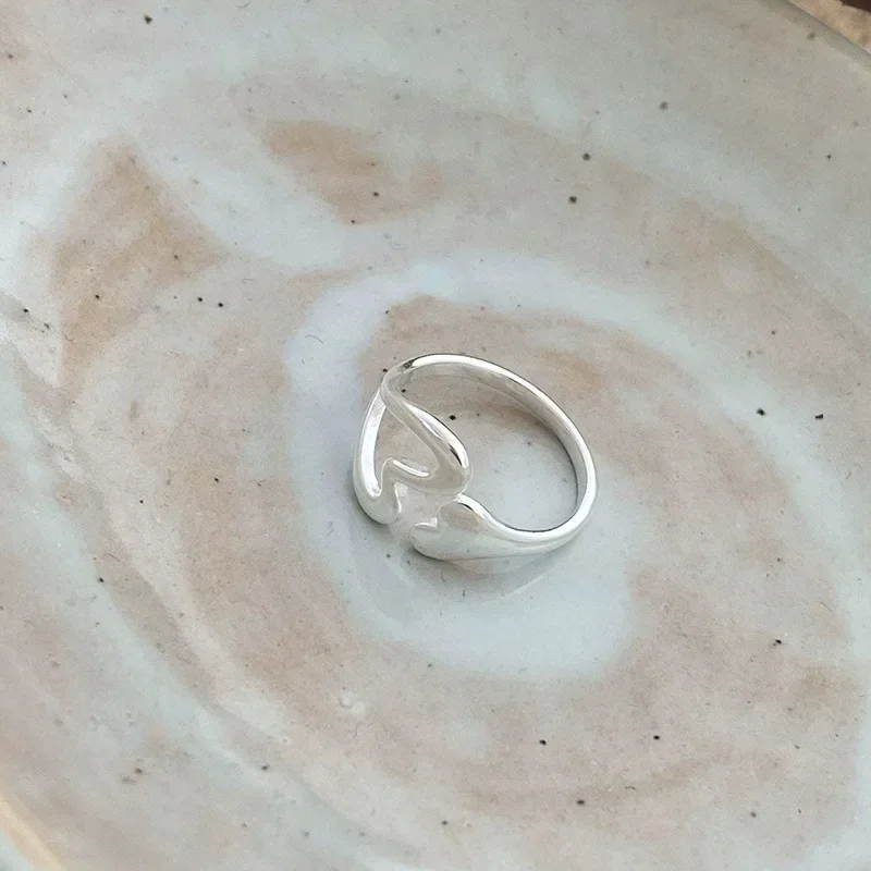 Women's Silver Color Hollow Heart Adjustable Ring