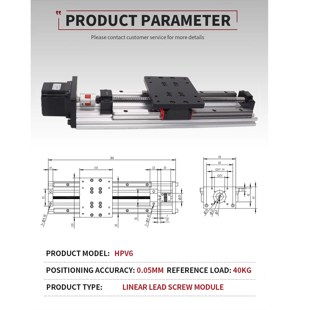 HPV6 ballscrew SFU1204 with Linear Guides HGH15 HIWIN same size with NEMA23 2.8A 56mm stepper motor for CNC milling machine
