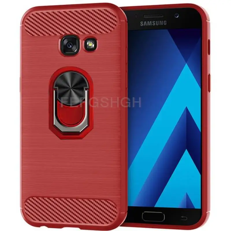 Carbon Fiber Brushed Soft Protective Case For Samsung Galaxy A5 2017 A5200 A520F Ring Stand Holder Shockproof Phone Cover