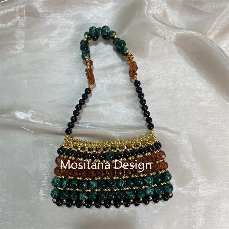 Fashion Simple Bags for Women Vintage Elegance Hot Sale Female Small Mini Shoulder Bag Handmade Beaded 2024 Dinner Party Weeding