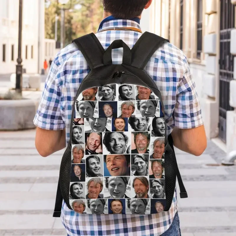 Mads Mikkelsen Meme Collage Backpack for Women Men College School Students Bookbag Fits 15 Inch Laptop Bags