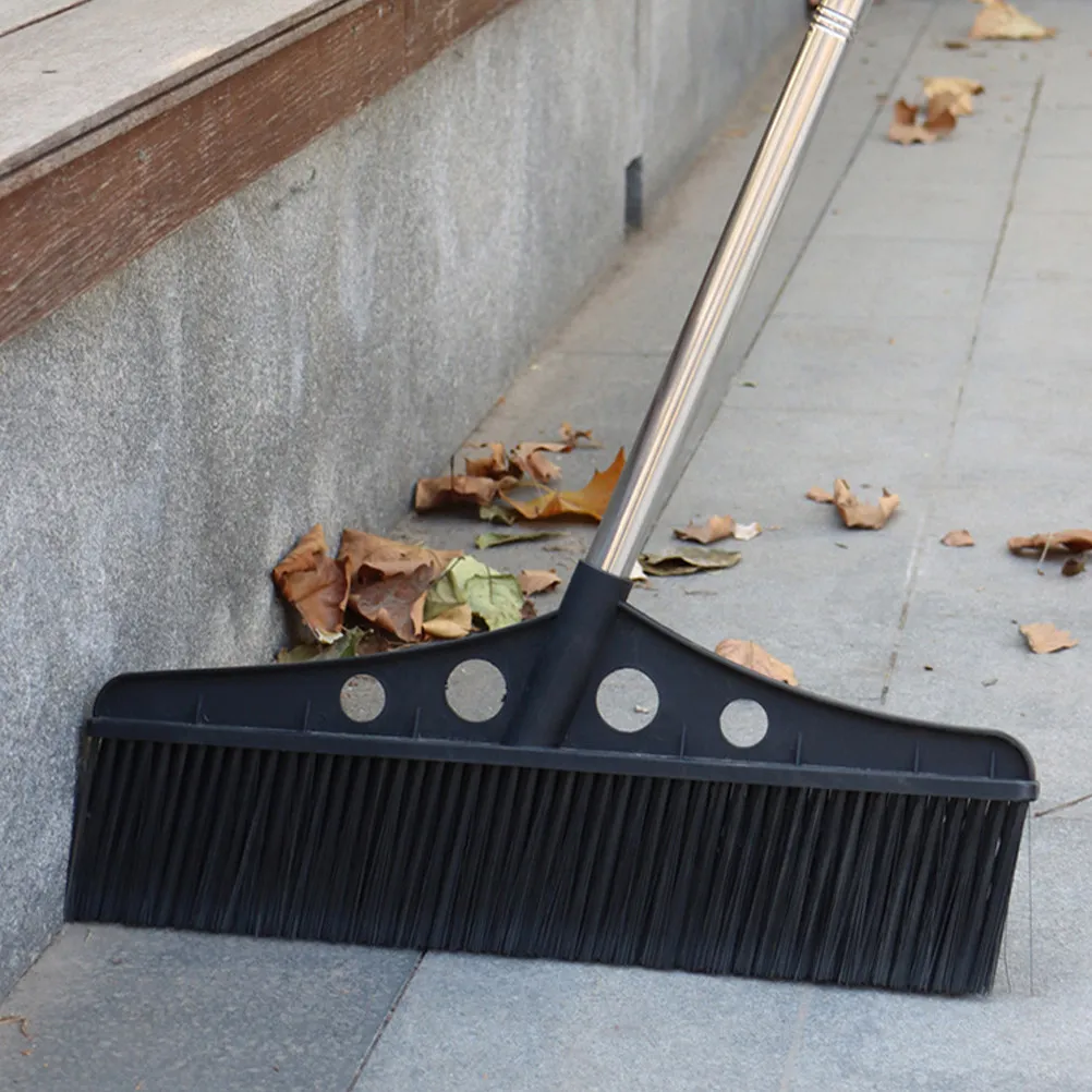 Wide Detachable Garden Sweeper Black Outdoor Broom Long Handle Stainless Steel Deck Scrub Brush for Concrete Garden Sweeper