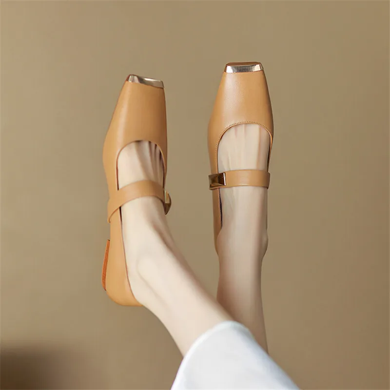 2023 Wiosna/lato Kobiety Pumps Metal Square Toe Chunky Shoes for Women Casual Mary Janes Shoes Zapatos De Mujer Low Heel Shoes