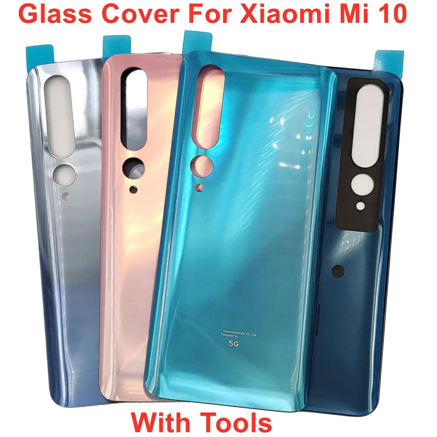 Glass Back Lid Door For Xiaomi Mi 10 5G Hard Battery Cover Rear Housing Panel Shell Case + Adhesive Glue Sticker