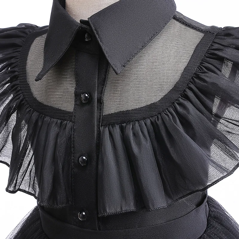 Wednesday Addams Baby Girls Dress Summer Mesh Princess Dress Prom Party Performance Costumes Kids Clothes 1 2 3 4 5 6 Years