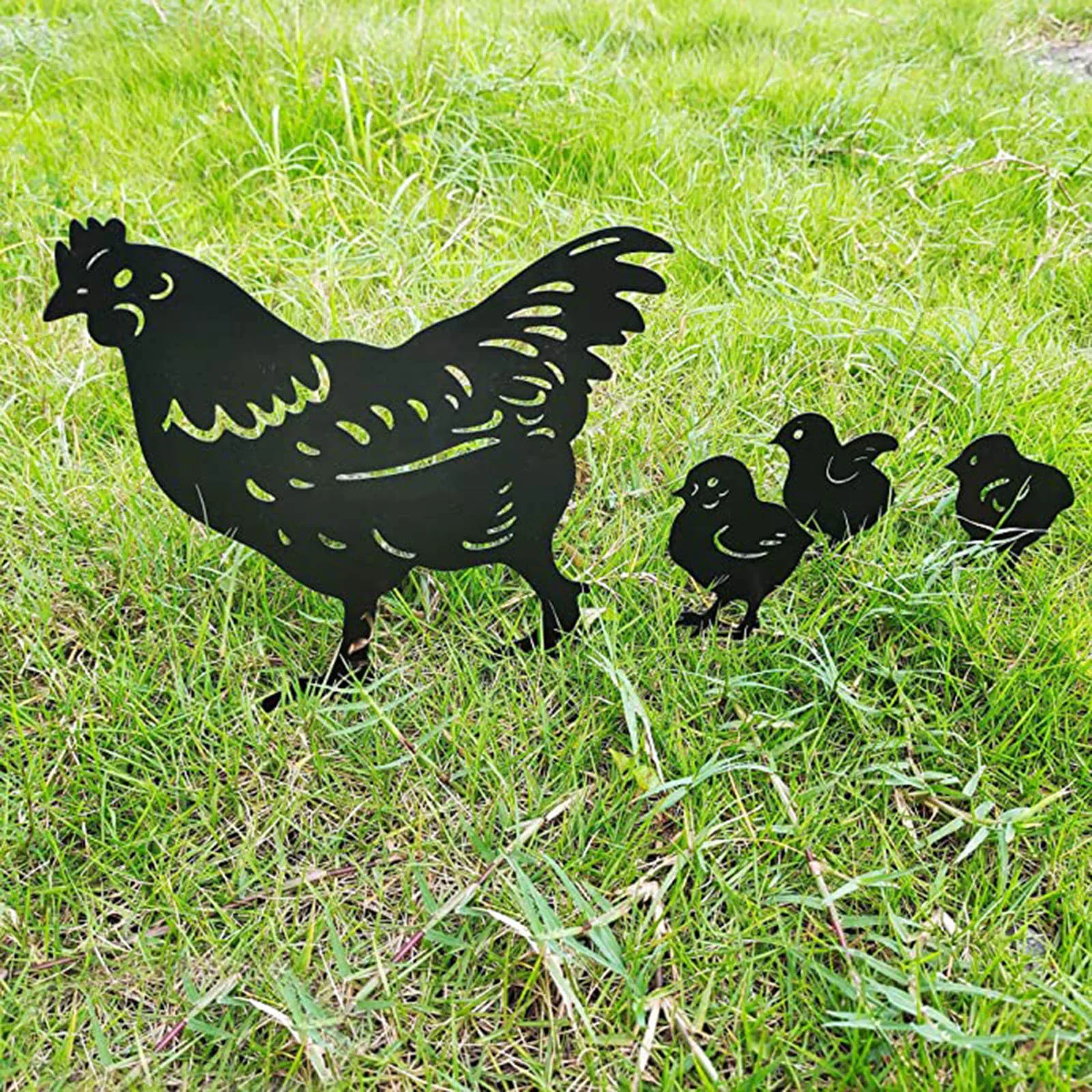 Beautydaffy Metal Chicken Garden Gold Plug-In Garden Art Garden Ornament Hollow Animal Silhouette Ornament Outdoor Decoration