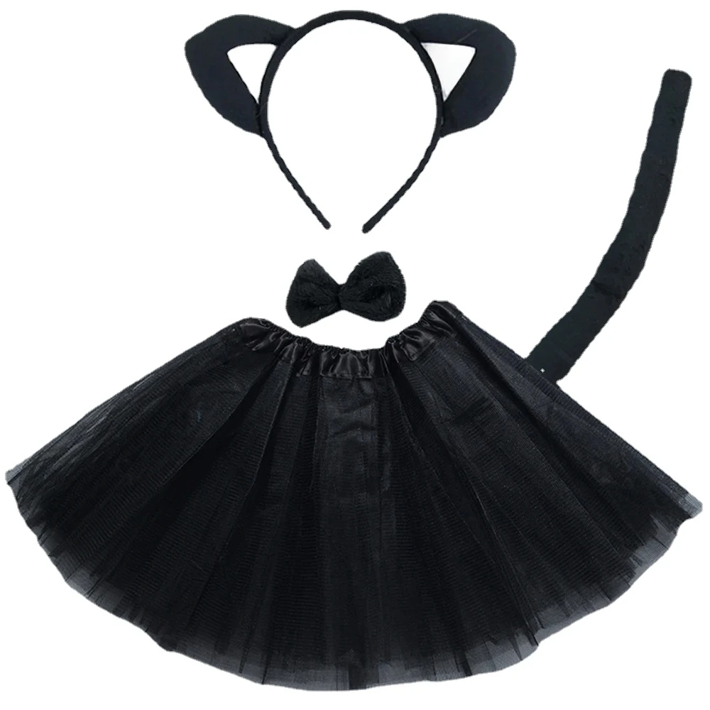 Ragazza bambini bianco nero gatto Set orecchio fascia gonna fiocco guanto coda Fancy Dress puntelli compleanno Halloween Costume Cosplay capodanno