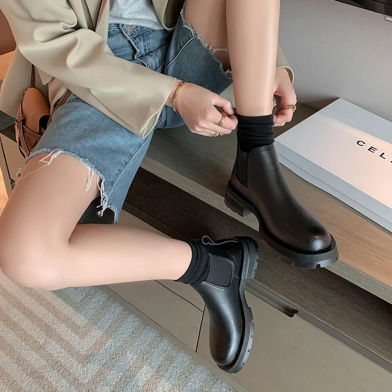 

2022 NEW Fall/Winter Women Boots Round Toe Chunky Heel Shoes Women Ankle Boots Platform Shoes Women Short Modern Boots