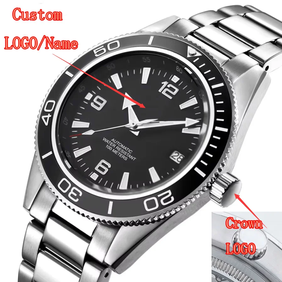 Logo dell'orologio personalizzato per uomo Orologi meccanici NH35 automatici di alta qualità da 41 mm Lunetta in ceramica con zaffiro impermeabile