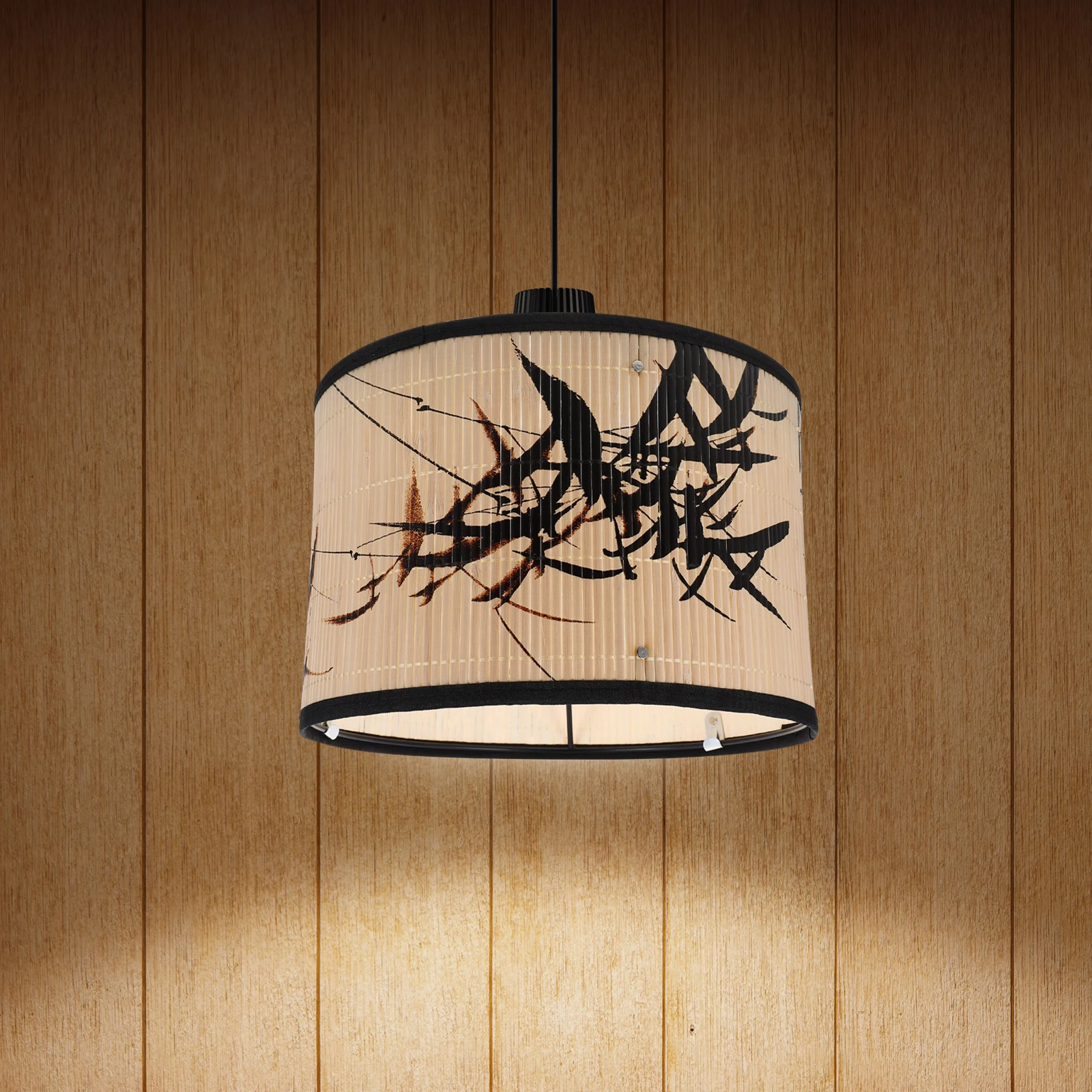 

Bamboo Lighting Crafts Retro Printed Lampshade for Pendant Hanging Chandeliers Decorative Shade Cover Durable Soft Light Warm