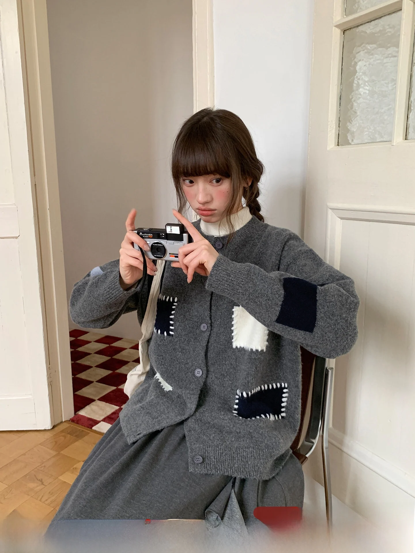 

Вязаный кардиган с цветными вставками, женский, осенне-зимний, винтажный, простой дизайн, повседневный, свободный крой