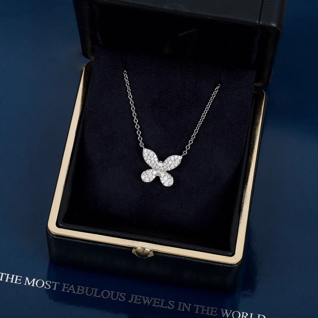 

Brand Pure 925 Sterling Silver Jewelry For Women Diamond Butterfly Wedding Jewelry Necklace Butterfly Pendant Silver Necklace