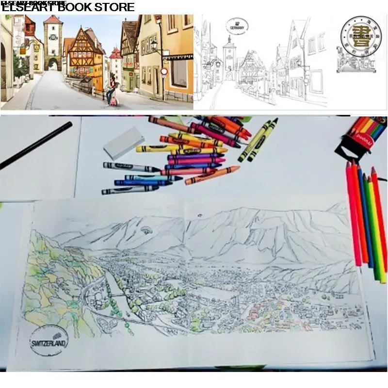Korean original travel to mind adult decompression adult Coloring Book sketch painting book163