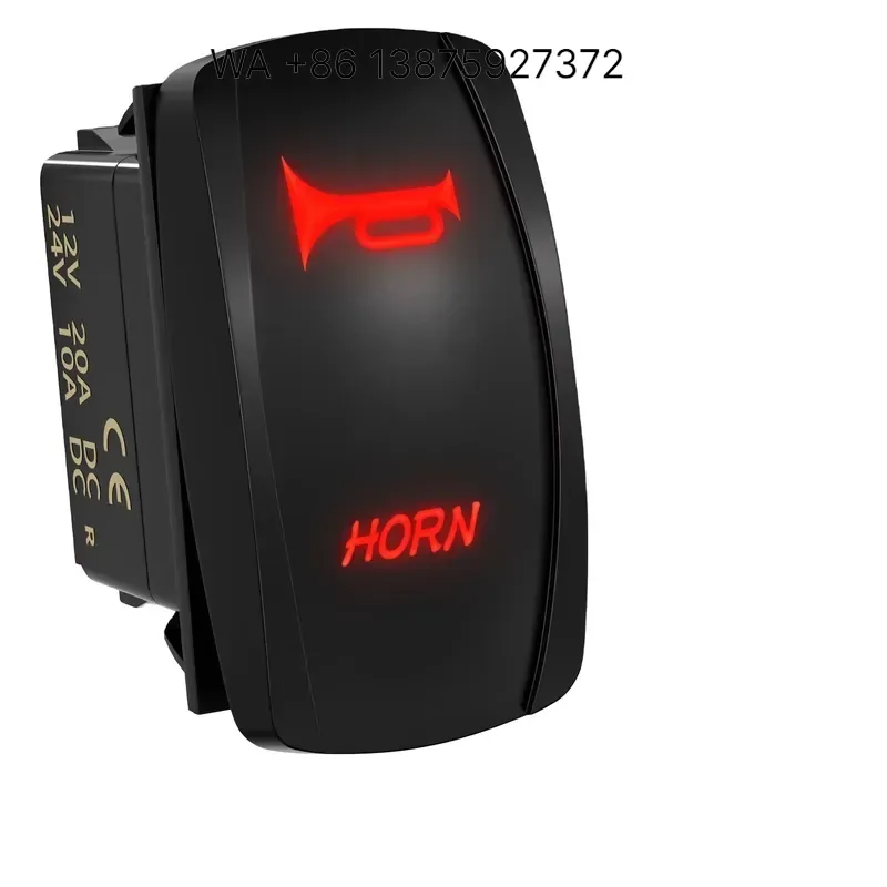 Wmwmnu for DaierTek Waterproof Horn Switch Rocker Red LED Light Button SPST 5 Pin Momentary Switch for Car Boat UTV ATV