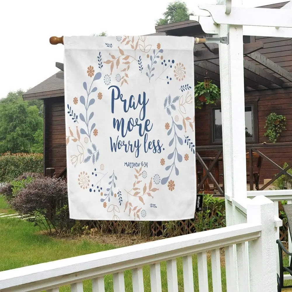 Pray More Worry Less House Flag 28x40 Inch Floral Wreath Bible Quote Christian Verse Faith Style Summer House Flag Decorative Ou