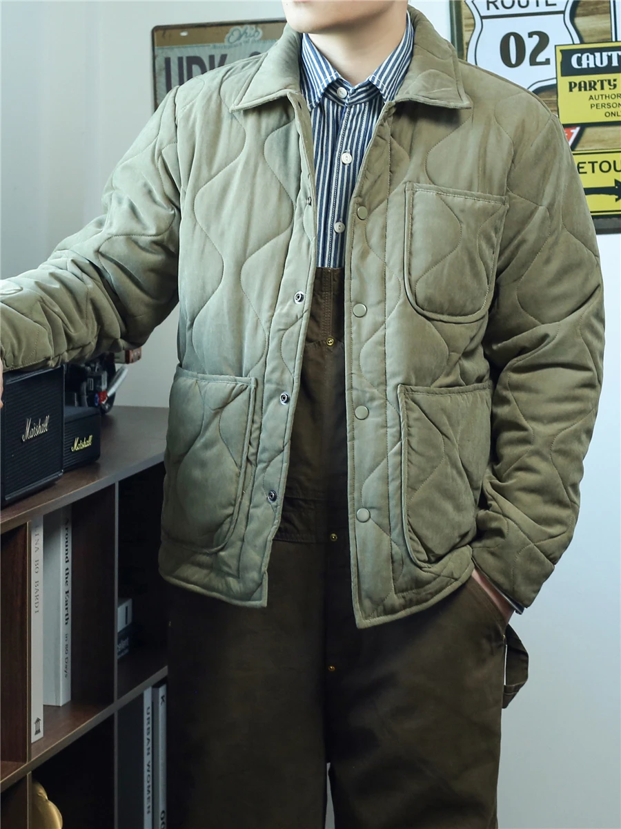 

American Retro Cotton Jaet Collared Men's Casual Coat Autumn Winter Thermal Long Sve Polyester Stand Fit Coat