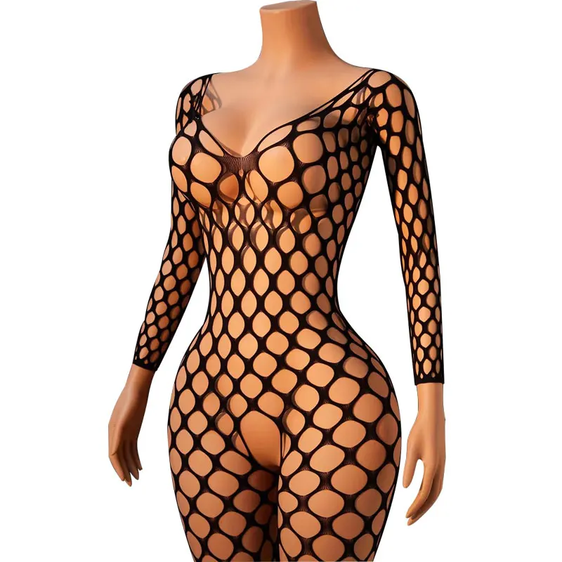 Hollow-out  Lingerie Bodysuit Women Fishnet Open Crotch Bodystocking for  See Through Nightwear