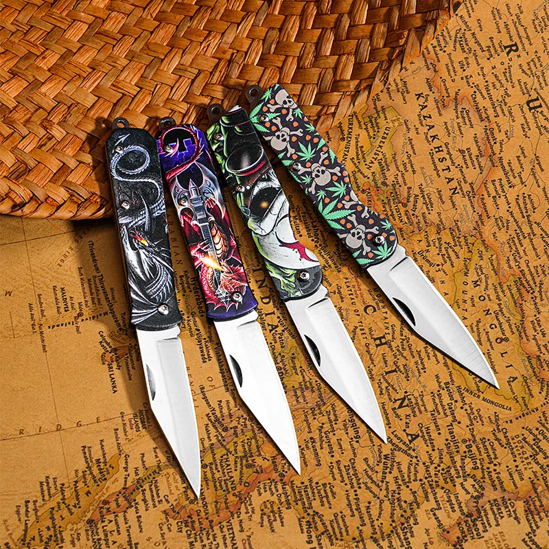 Stainless Steel Fruit Knife Folding Pocket Knife Outdoor Camping Knife with Non-slip Hunting Knife Outdoor Survival Knife