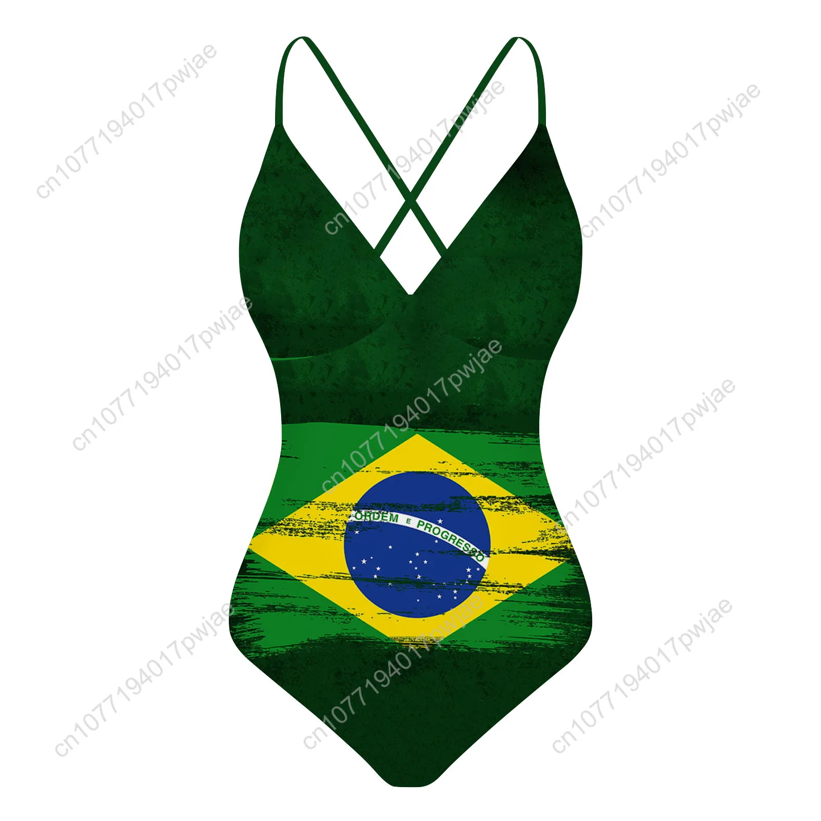 Brazilian flag Custom V-neck Halter Back Swimsuit Womens Bathing Suits Bikini Pool Party Beach Sexy Swimwear Beachwear