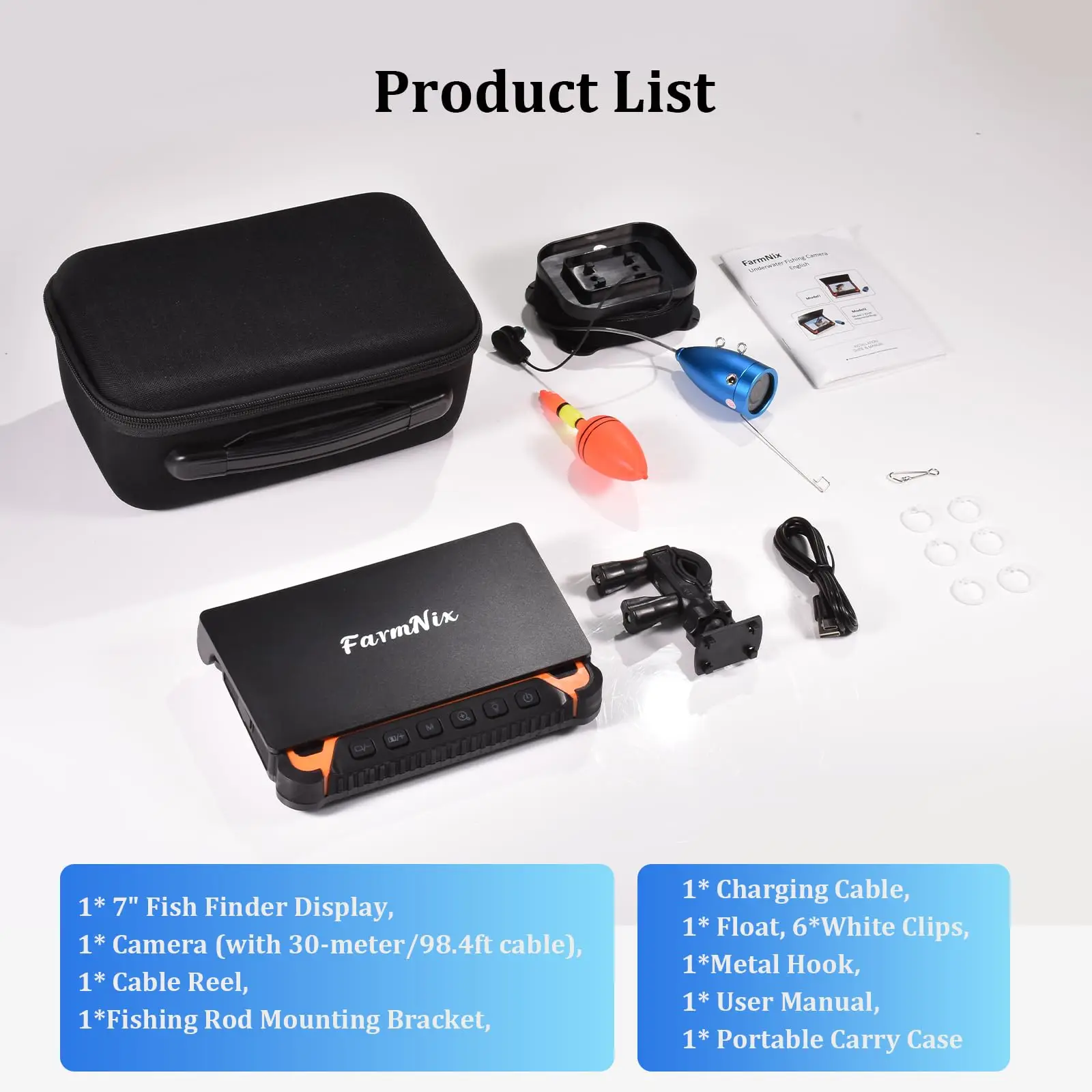 Underwater Fish Finder Fishing Camera 7 IPS Monitor, Infrared Night Vision 98ft Cable Waterproof Portable Fish Camera for Ice - Image 6