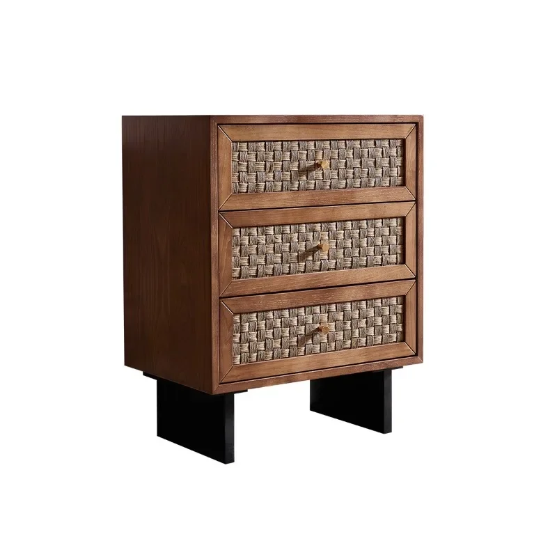 Nordic solid wood three four five chest cabinet simple modern locker bedroom multi-functional bedside table rattan storage cabin