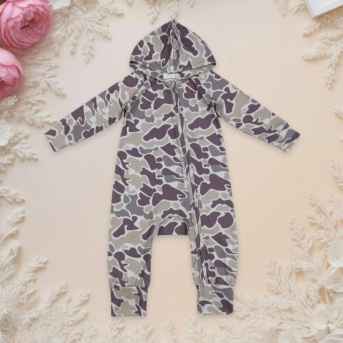 

Боди для новорожденных мальчиков с длинными рукавами, южно-серая камуфляжная толстовка с капюшоном, двухсторонний комбинезон с конвербитом, детская одежда для малышей, комбинезон