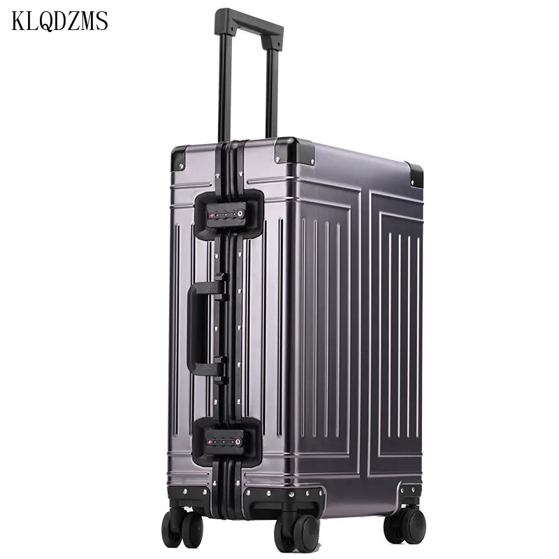 KLQDZMS Cabin Suitcase Full Aluminum Alloy Fashion Business Trolley Case Business Boarding Box 20"24"26"29 Inch Suitcase