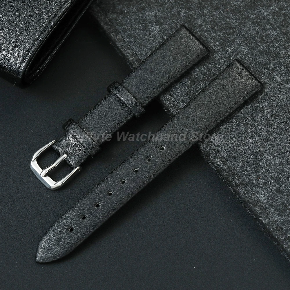 Weiches Damen-Uhrenarmband aus ultradünnem Leder, 14 mm, 16 mm, 18 mm, 20 mm, 22 mm, bequemes Armband für Armbanduhren in Schwarz, Braun, Blau, Rosa, Grün