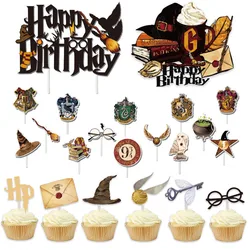 School of Witchcraft and Wizardry Themed Cake Insert Topper Flag-Planting Hogwarts Cute Cartoon Kids Birthday Party Decoration