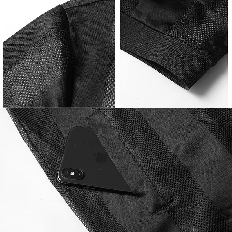 Summer Thin Men Sunscreen Windbreaker Jacket White Sexy Hollow Breathable Casual Stand Collar Streetwear Outdoor Bomber Coat Men
