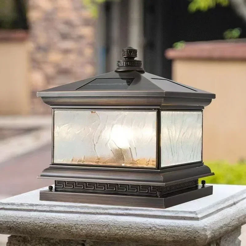 VIOLET Outdoor Electricity Post Lamp Vintage Creative Chinese Brass  Pillar Light LED Waterproof IP65 for Home Villa Courtyard