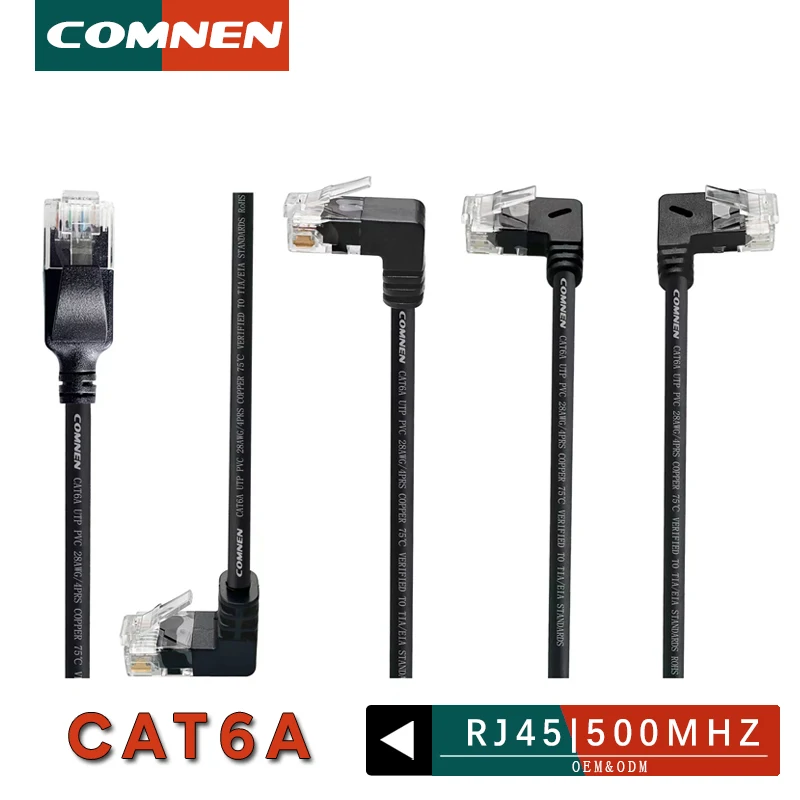 COMNEN Cat6a RJ45 90 Degree Angle Ethernet Cable Slim Patch Cord FTP Lan Cable UTP RJ 45 for Router Panel to Switch Flexiable