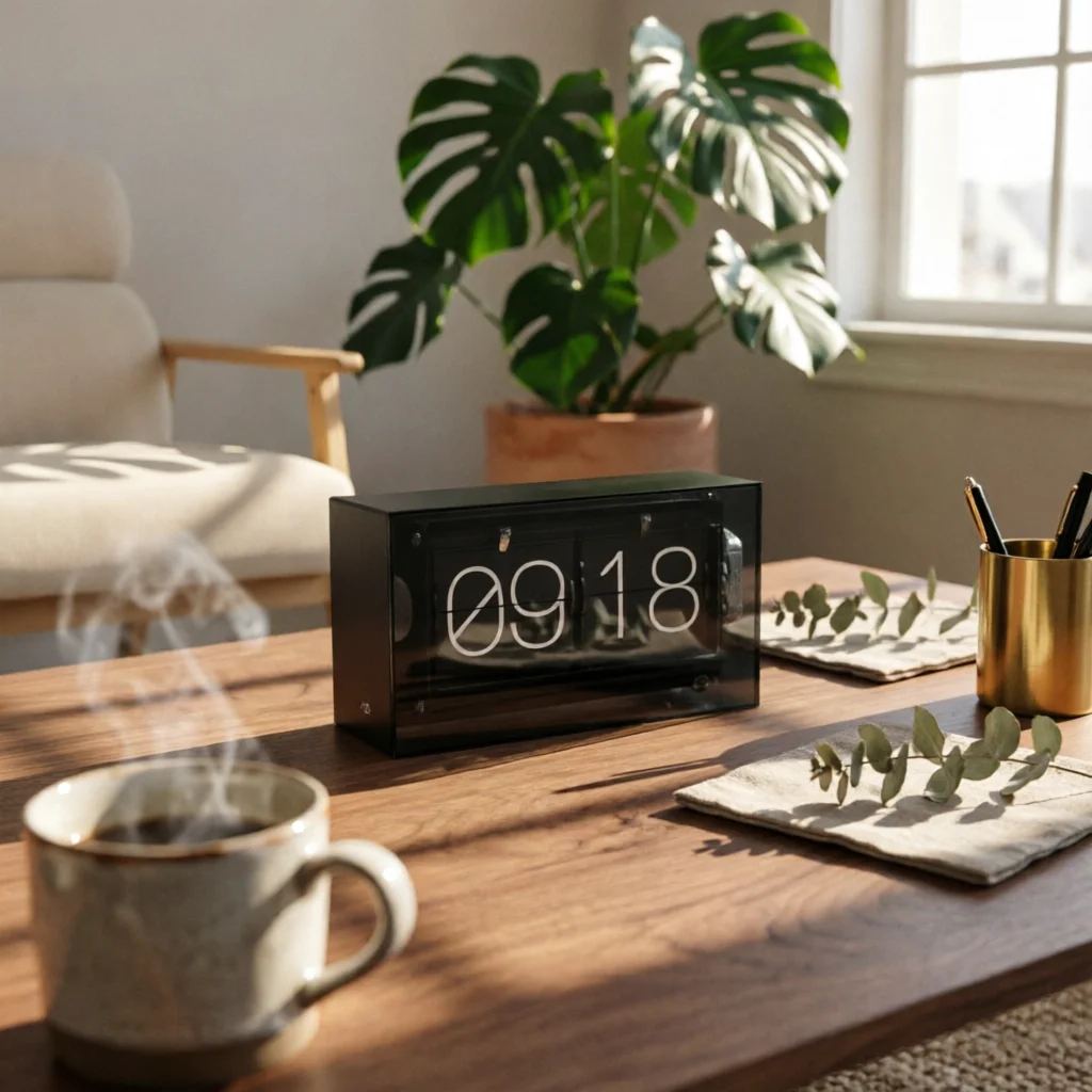 Flip Clock with Acrylic Housing Minimalist Flip Clock Freestanding Analog for Minimalists, Office, Shelf
