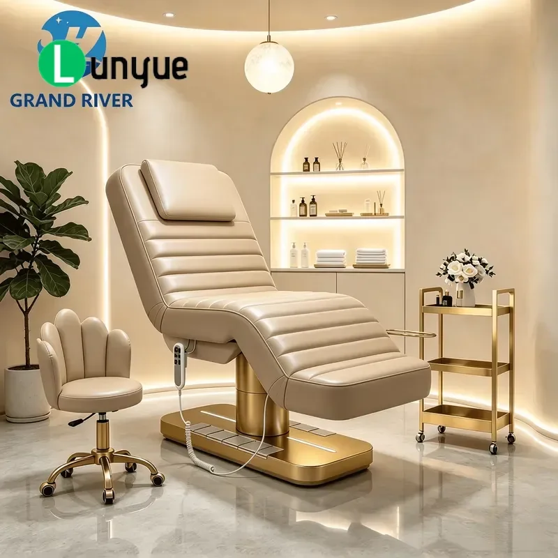 Luxury Modern Gold 4 Motor Electric Facial Beauty Massage Bed Spa Eyelash Table Chair for Clinic Home Use Comfortable
