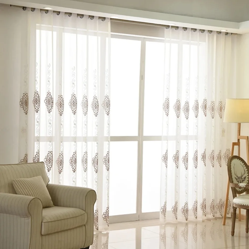 European Style High Precision Cotton Embroidery Yarn Curtains for Living Room Bedroom Dining Children's Room Balcony Window Yarn
